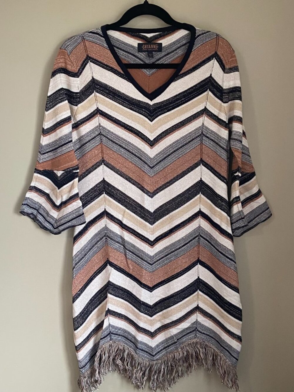 Shyanne Chevron Metallic Sweater Dress - Size L - New With Tags